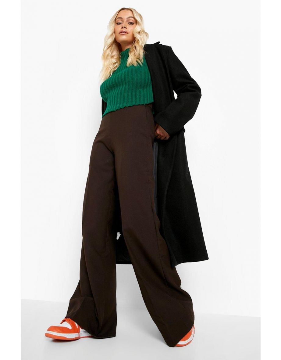Woven Basic Wide Leg Trousers - chocolate - 3