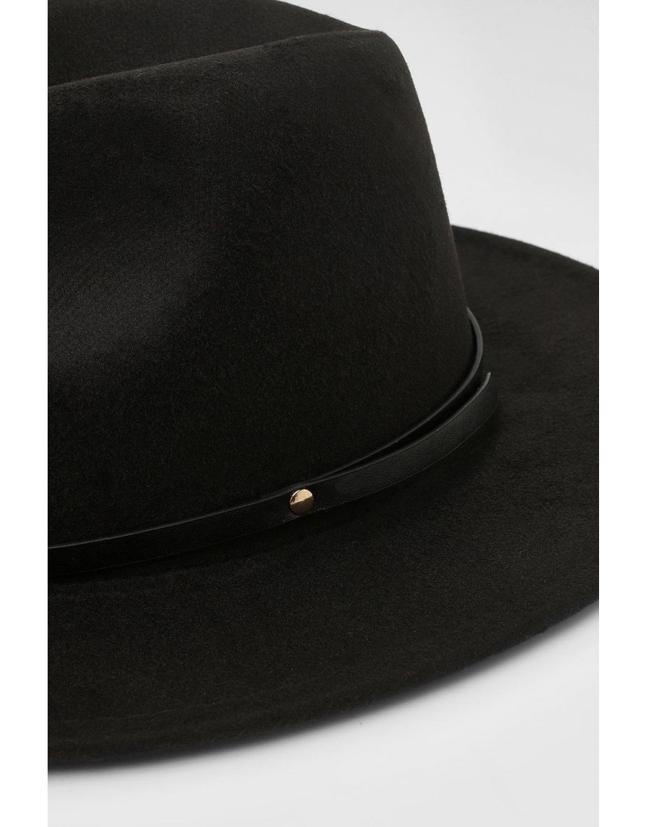 Ribbon Trim Detail Fedora Hat - black - 3