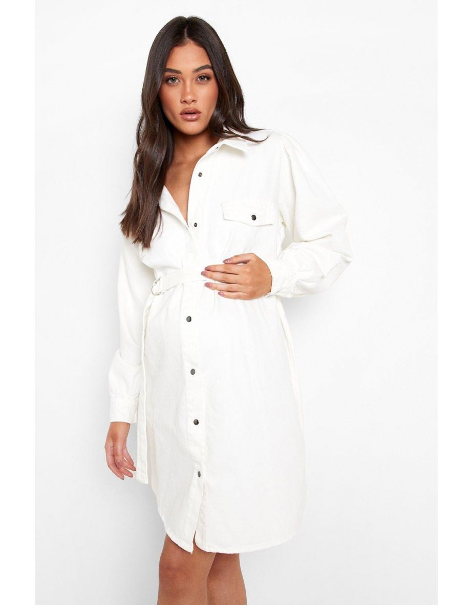 Maternity Belted Utility Dress - ecru - 3