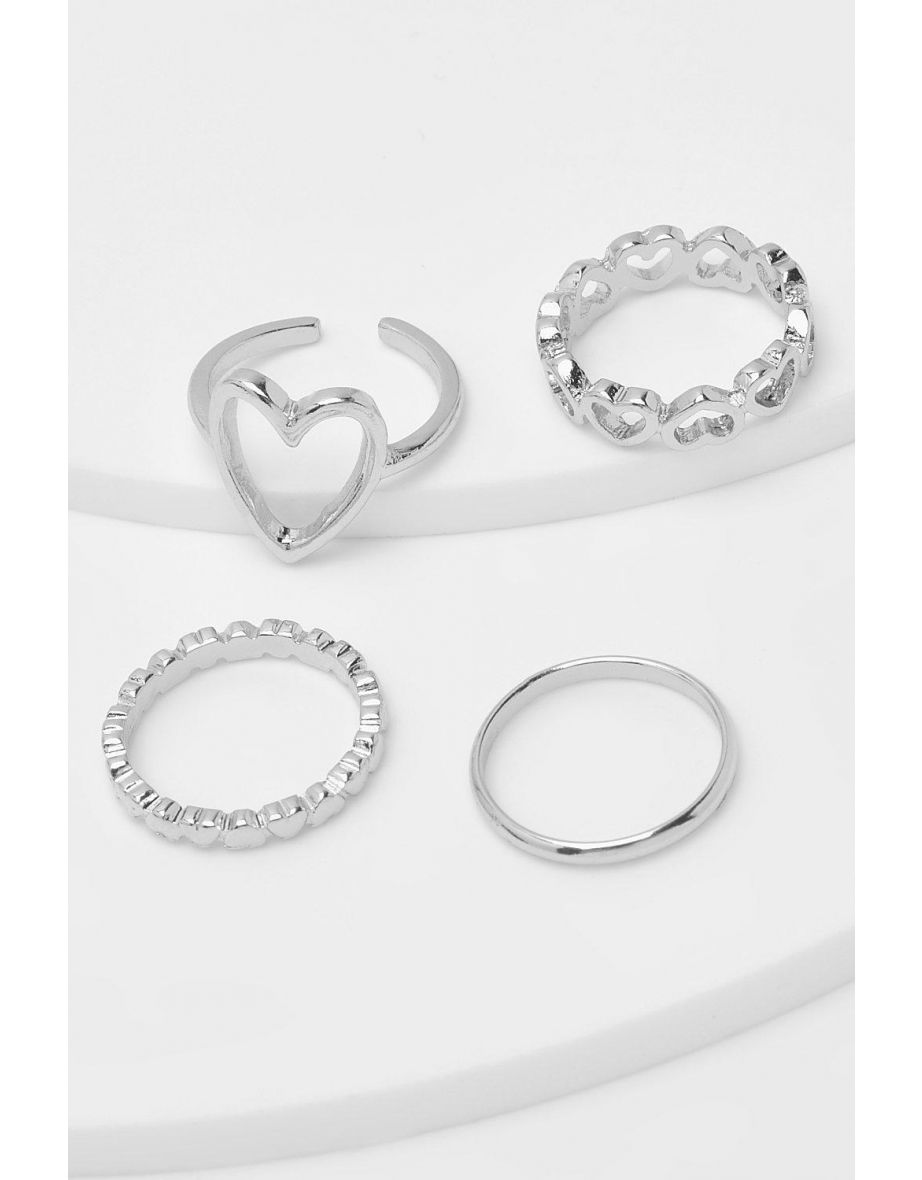 Silver Triple Heart Assorted 3 Pack Ring Set - silver