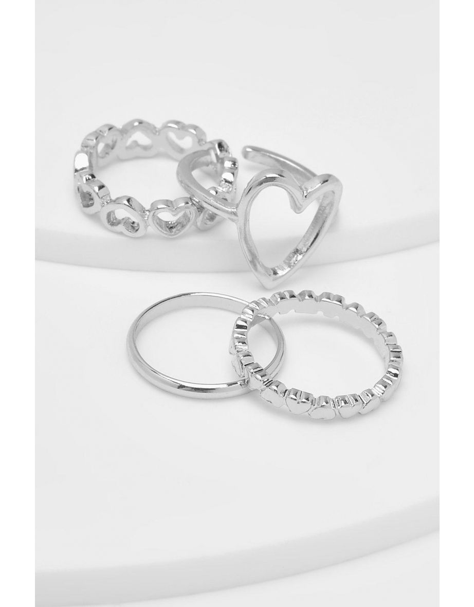 Silver Triple Heart Assorted 3 Pack Ring Set - silver - 1