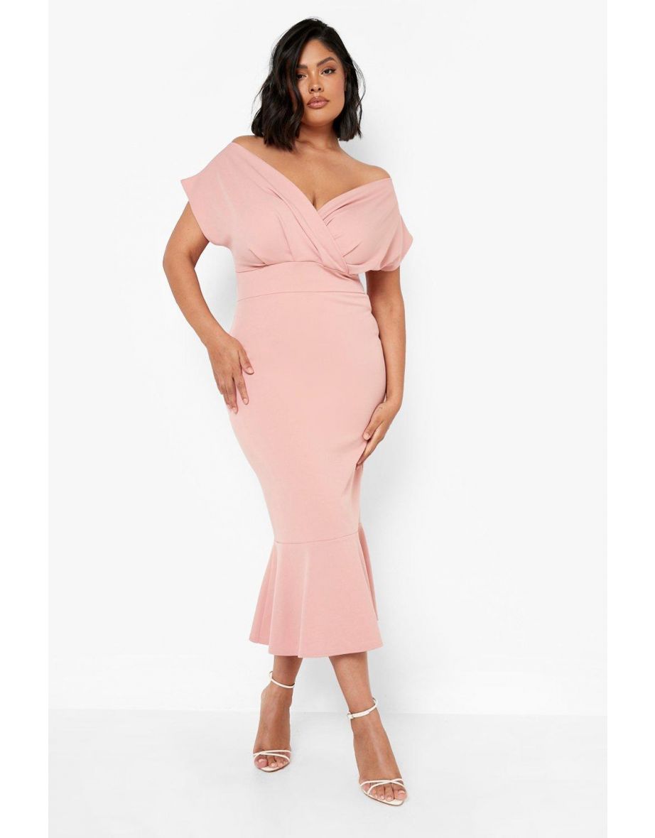 Plus Scuba Off Shoulder Peplum Midaxi Dress - rose