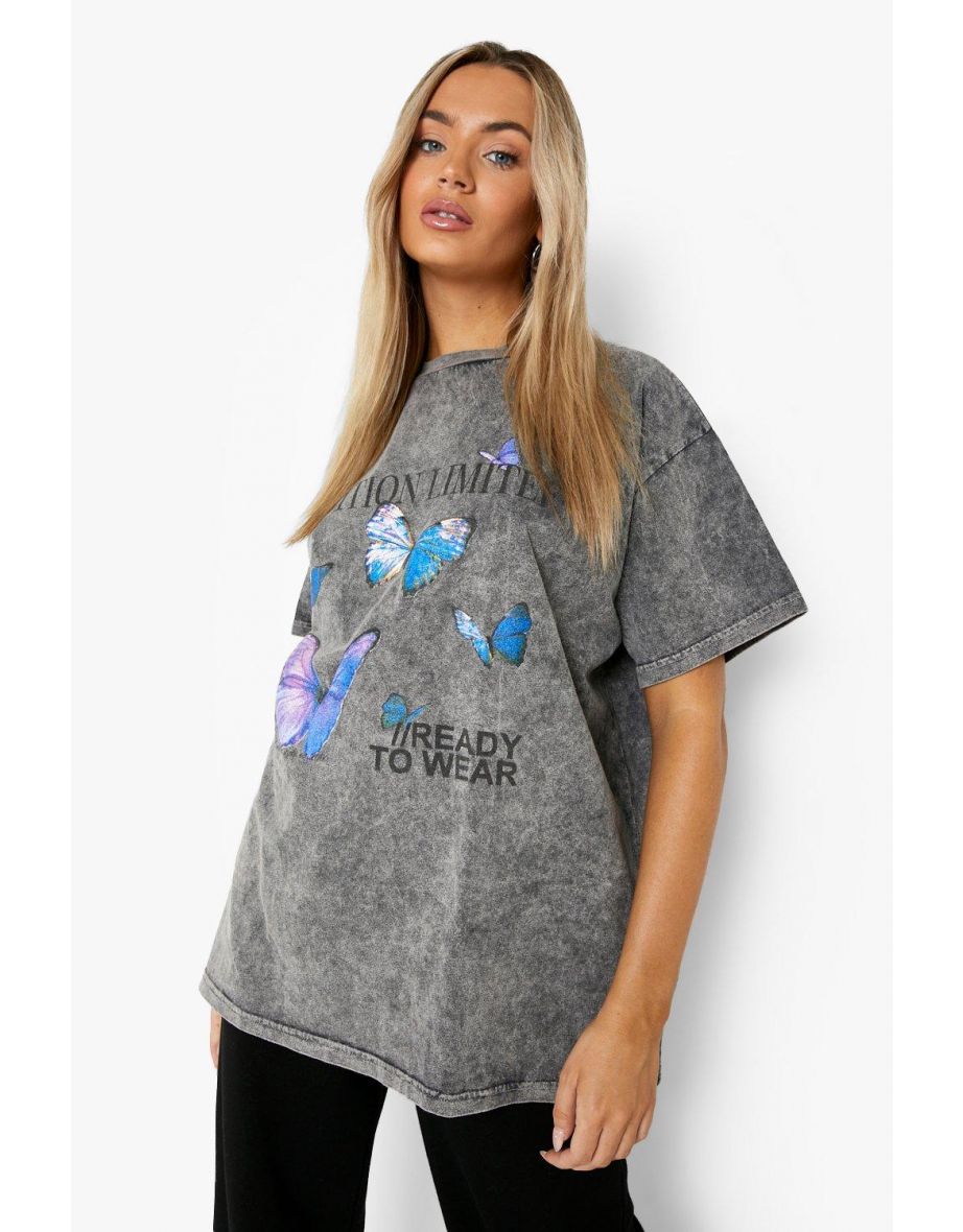 Acid Wash Printed Oversized T-shirt - black