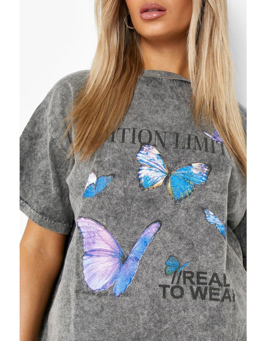 Acid Wash Printed Oversized T-shirt - black - 3