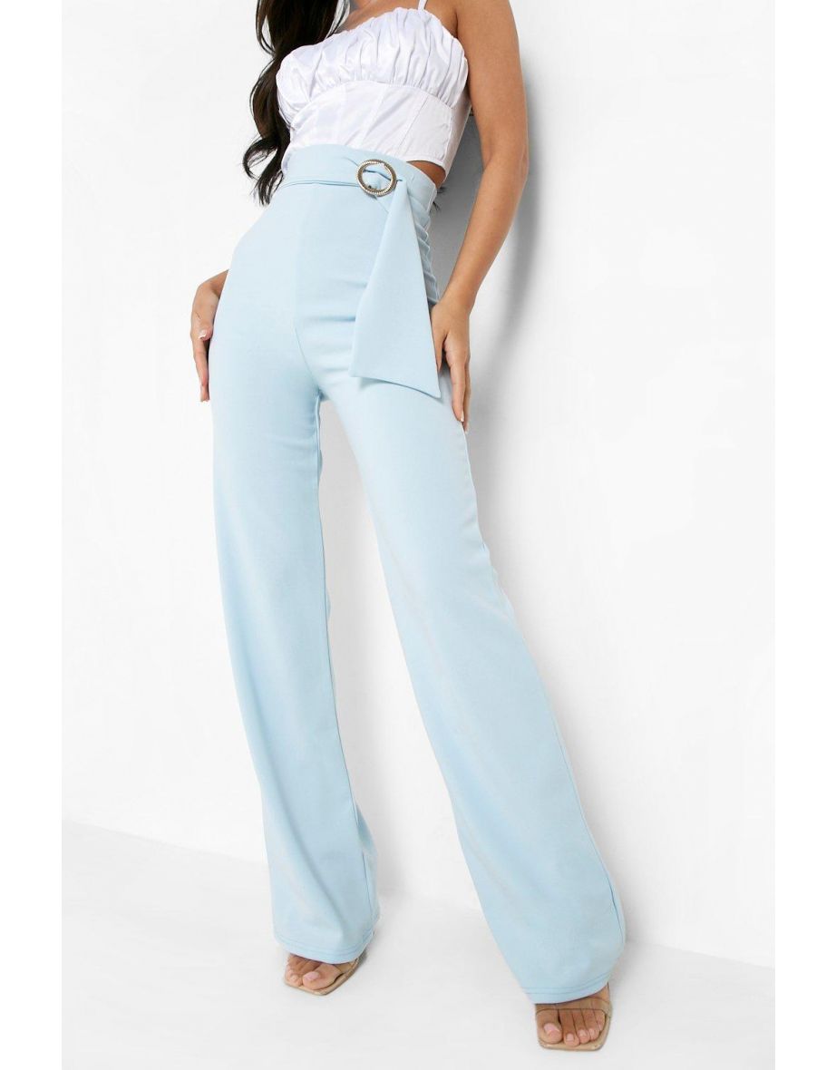 O-ring Belted Straight Leg Crepe Trouser - pale blue - 3