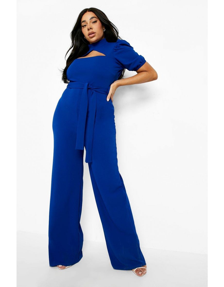 Plus Choker Cut Out Puff Sleeve Jumpsuit - cobalt - 2