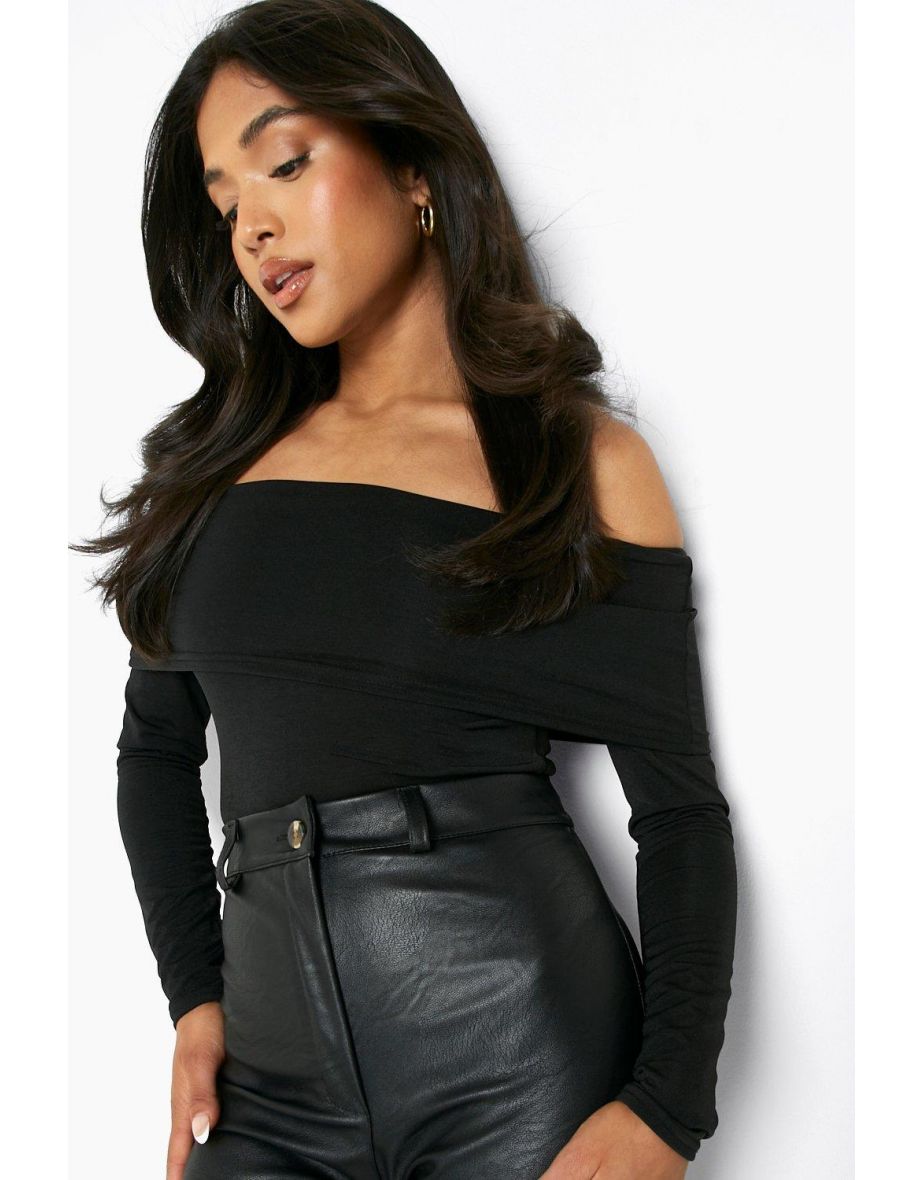 Petite Off The Shoulder Slinky Bodysuit - black - 3