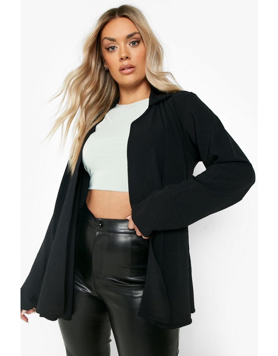 Plus Crepe Waterfall Kimono - black