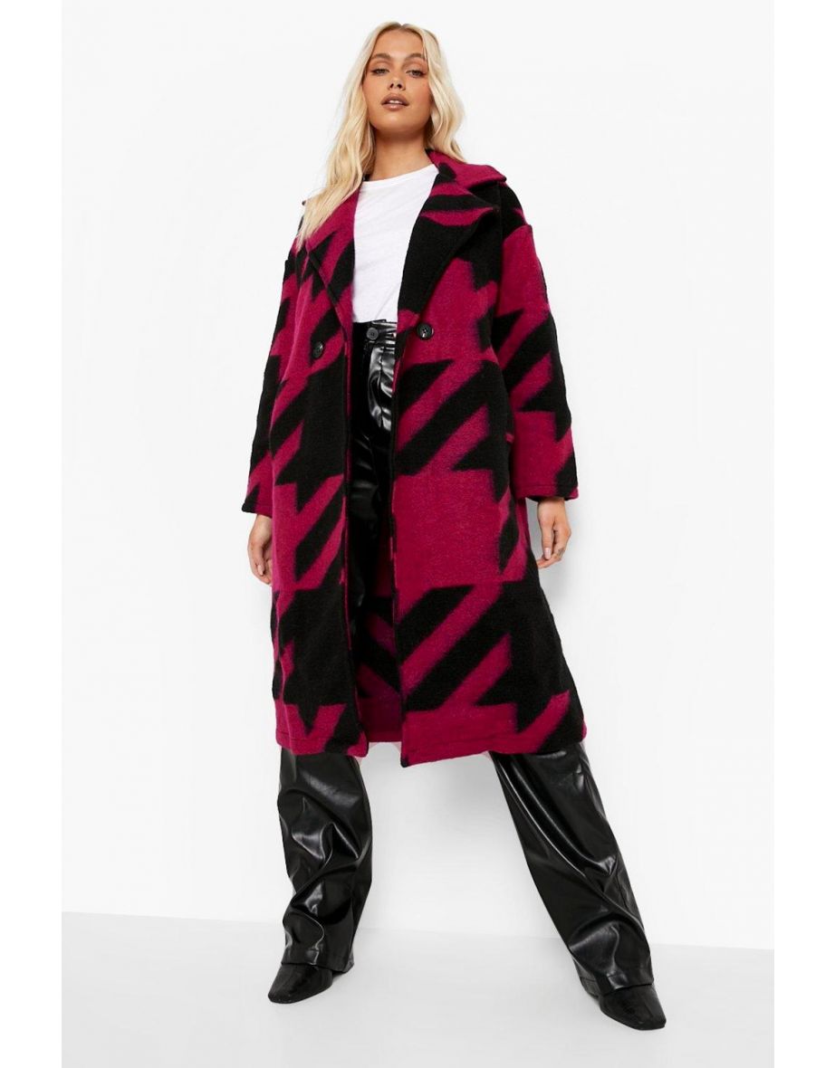 Oversized Dogtooth Wool Look Coat - pink