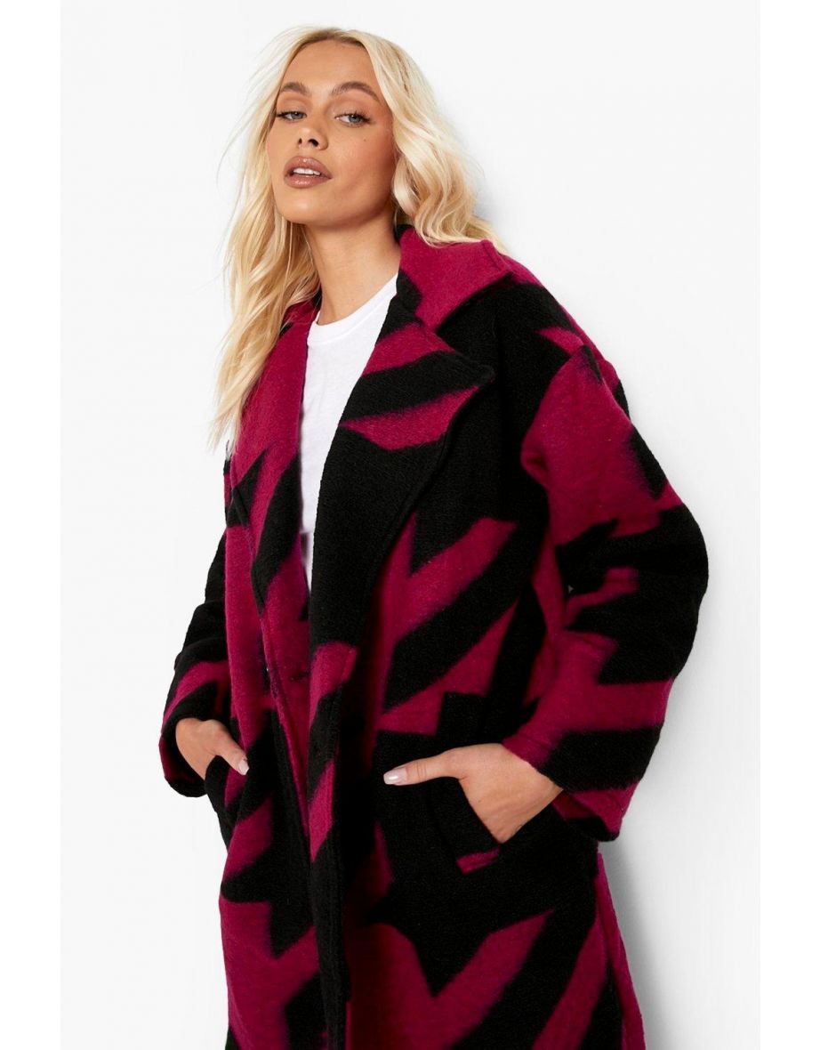Oversized Dogtooth Wool Look Coat - pink - 3