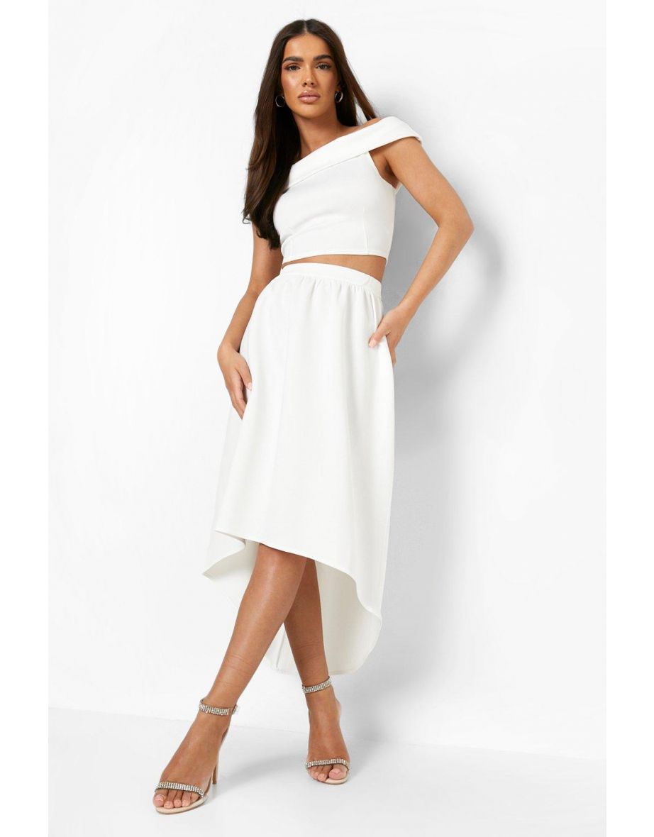Bardot Top & Dip Hem Maxi Skirt - ivory