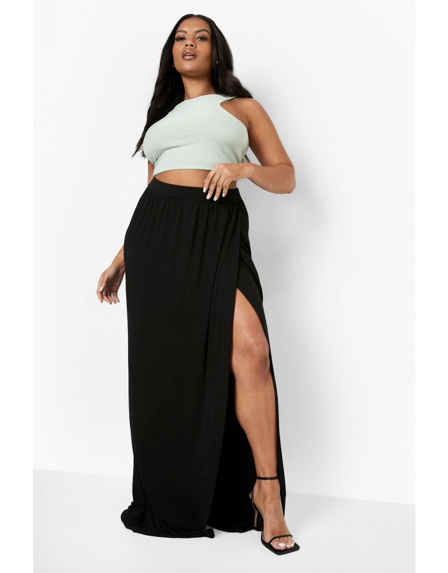 Plus Jersey Wrap Maxi Skirt - black