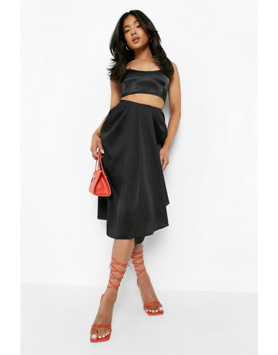 Black satin outlet midi skirt petite