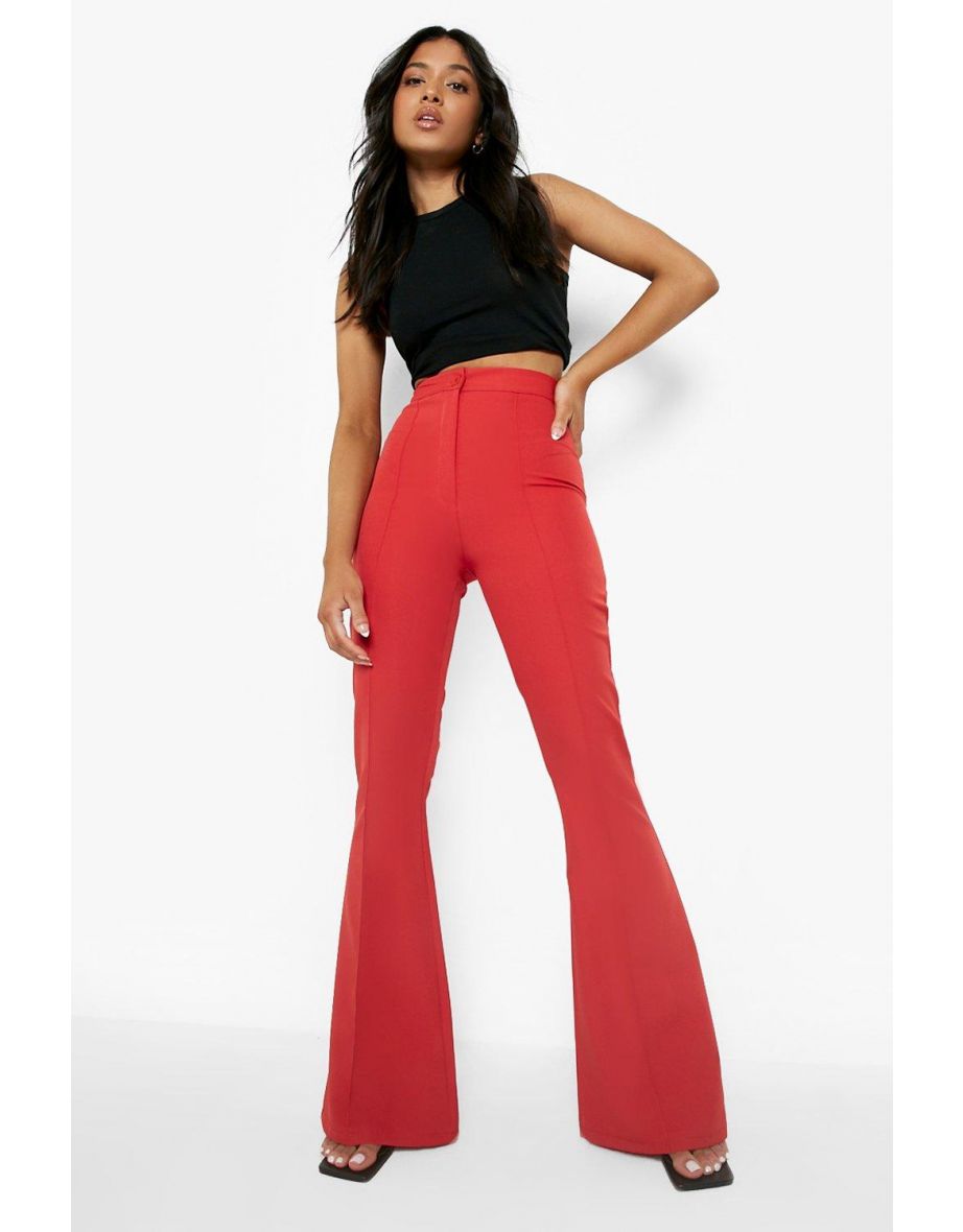 Petite Seam Detail Flared Tailored Trouser - red