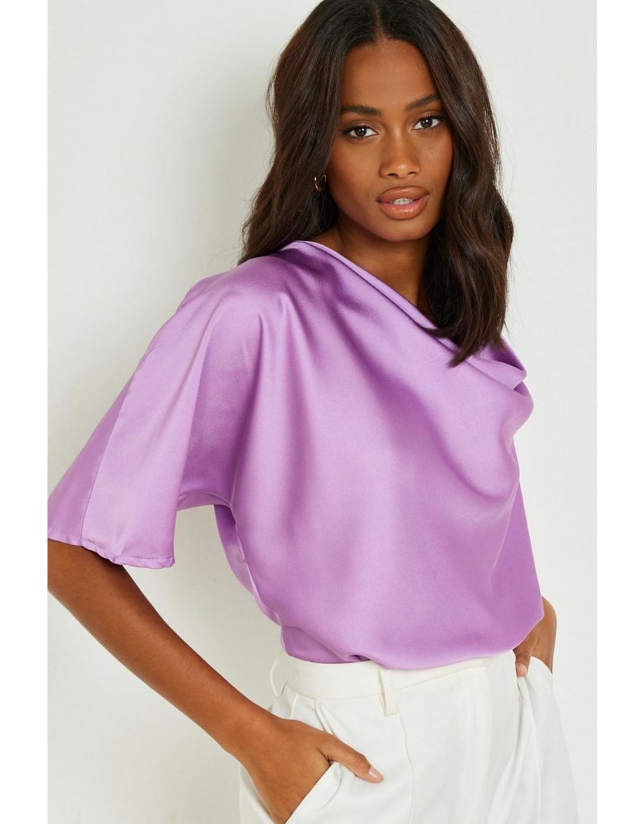 Purple short sleeve blouse best sale