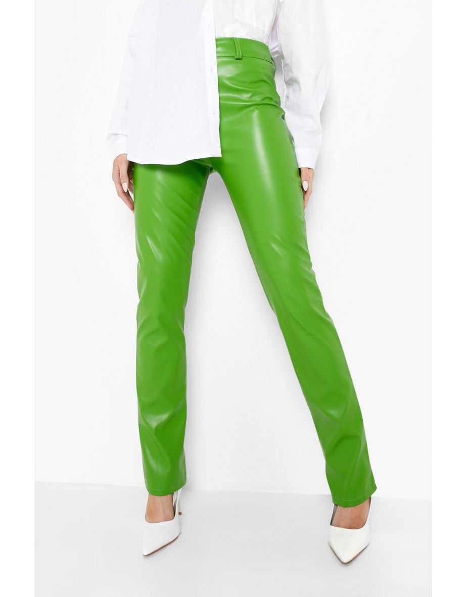 Pu Straight Leg Trousers - green - 3