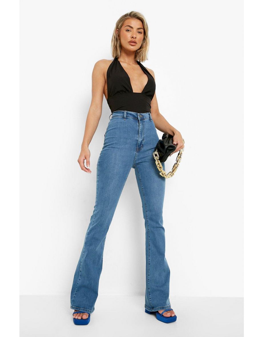 Butt Shaper Mid Rise Skinny Flared Jeans - mid wash