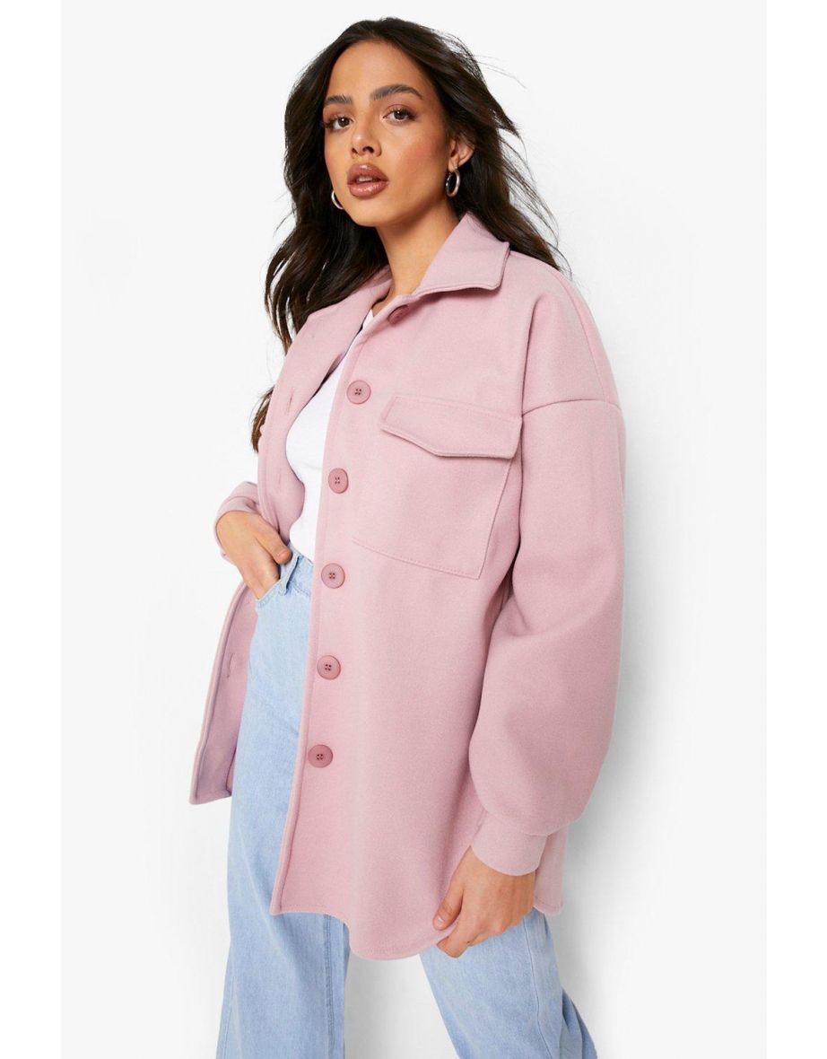 Pastel Wool Look Shacket - pastel pink