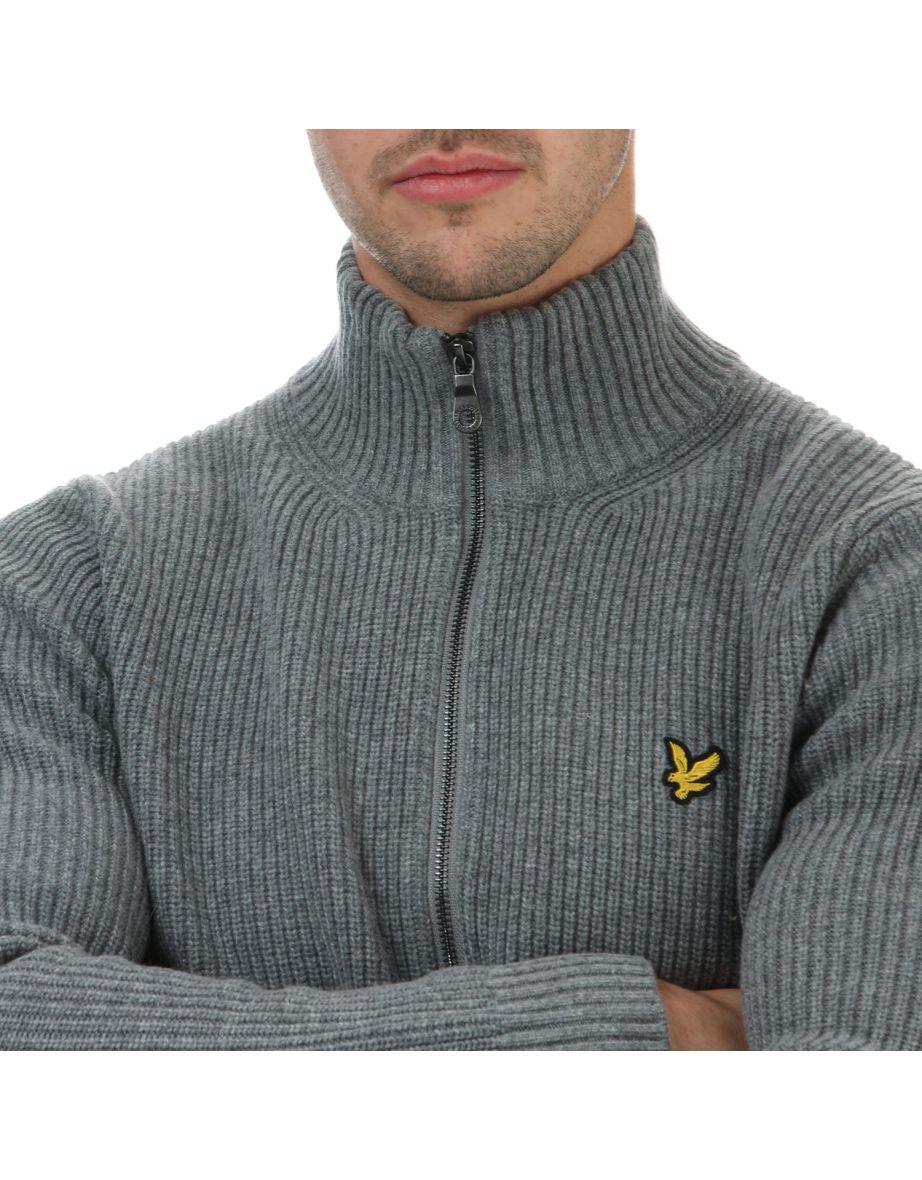 Men's Lyle And Scott Knitted Rib Zip Cardigan in Grey - 5