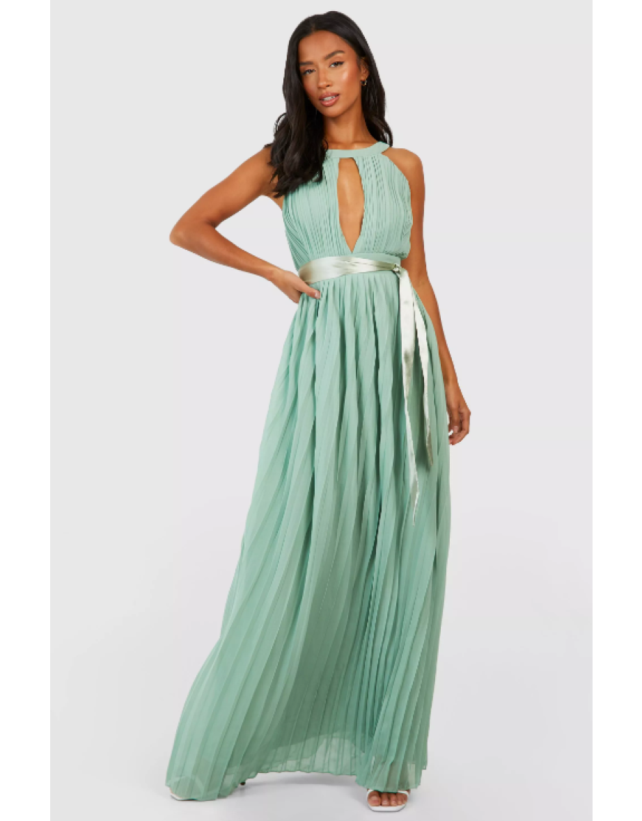 Shop Petite Pleated Belted Maxi Dress Online in Oman VogaCloset