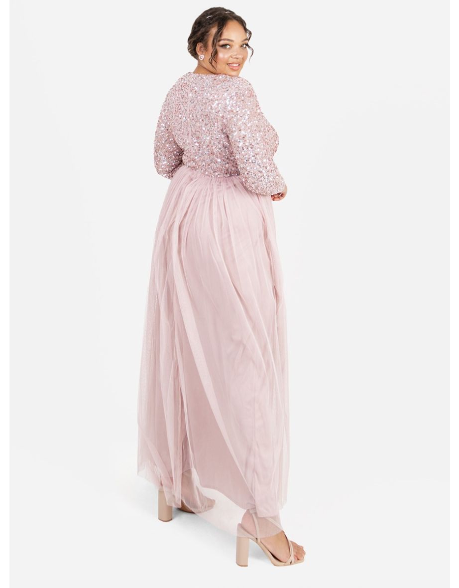 Maya Frosted Pink Embellished Long Sleeve Maxi Dress - 4