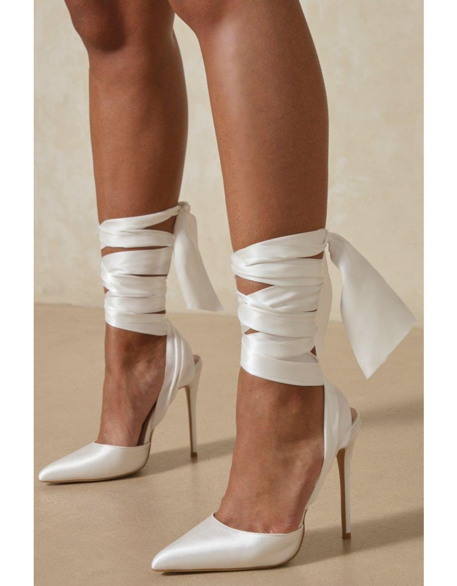 White ribbon tie heels on sale