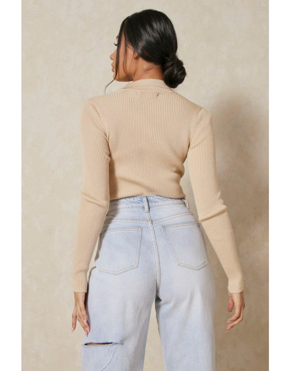 Knitted Collared Bodysuit - 1