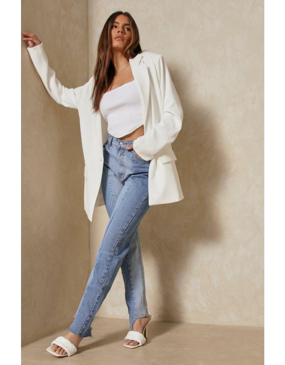 Spliced Colour Block Raw Hem Jean