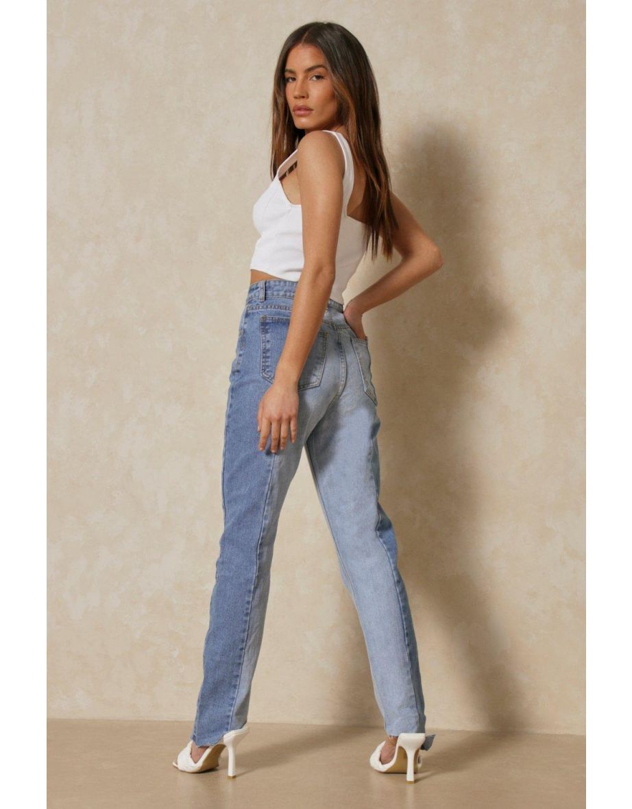 Spliced Colour Block Raw Hem Jean - 2