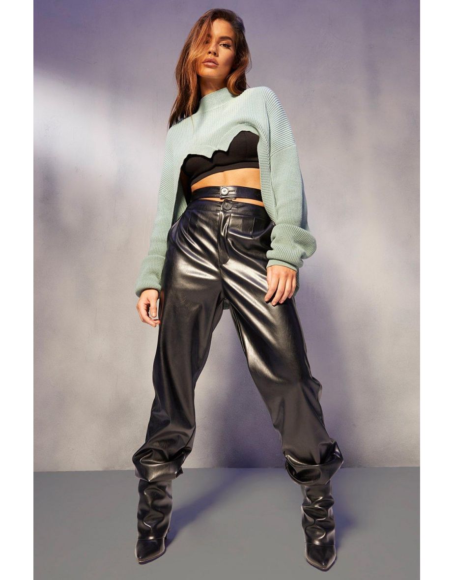 Leather Look Double Waisted Joggers