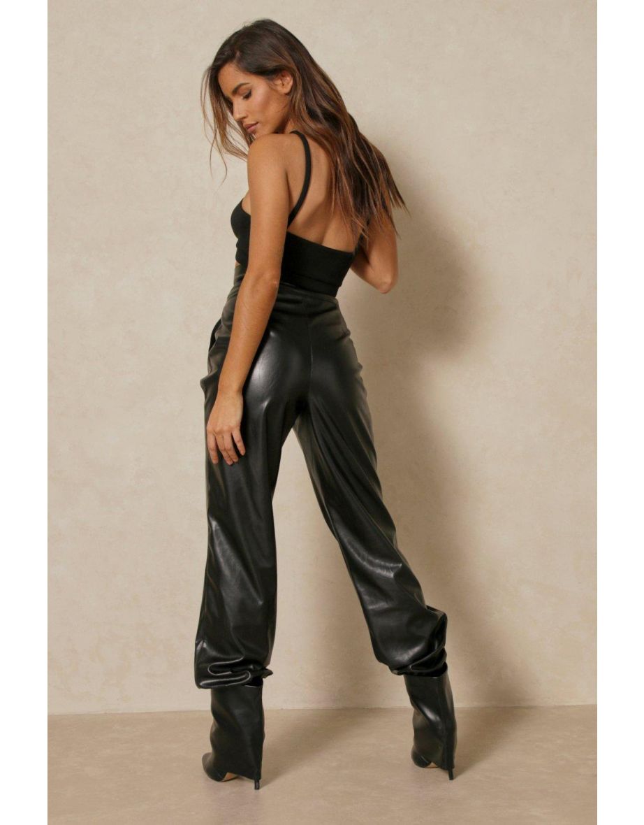 Leather Look Double Waisted Joggers - 2