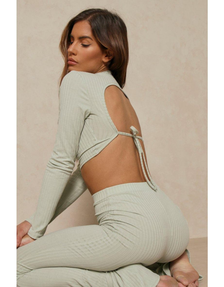 Soft Rib Open Back Crop And Flare Set