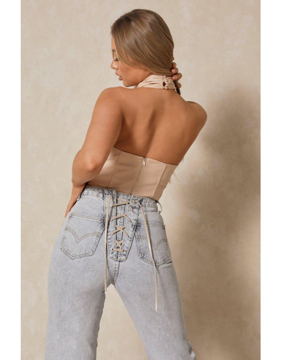 Premium Leather Look Cross Over Corset Top - 1