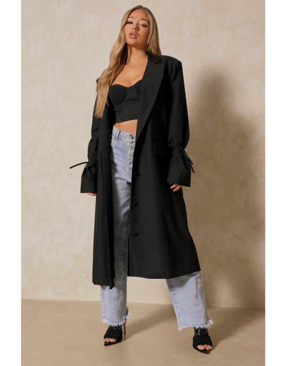 Premium Woven Tie Sleeve Duster Jacket