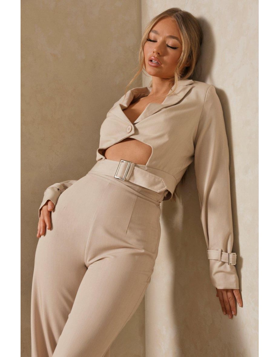 Luxe Twill Cropped Buckle Detail Blazer