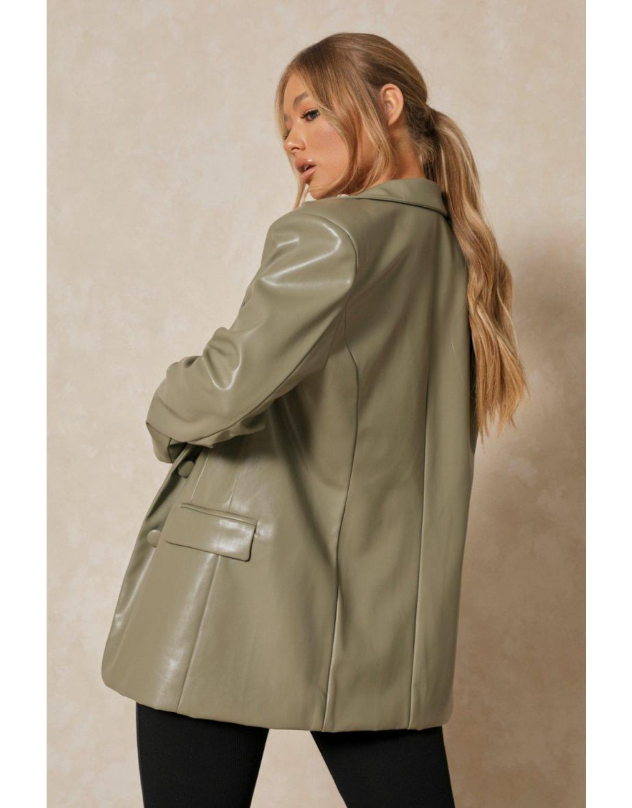 Leather Look Oversized Blazer - 2