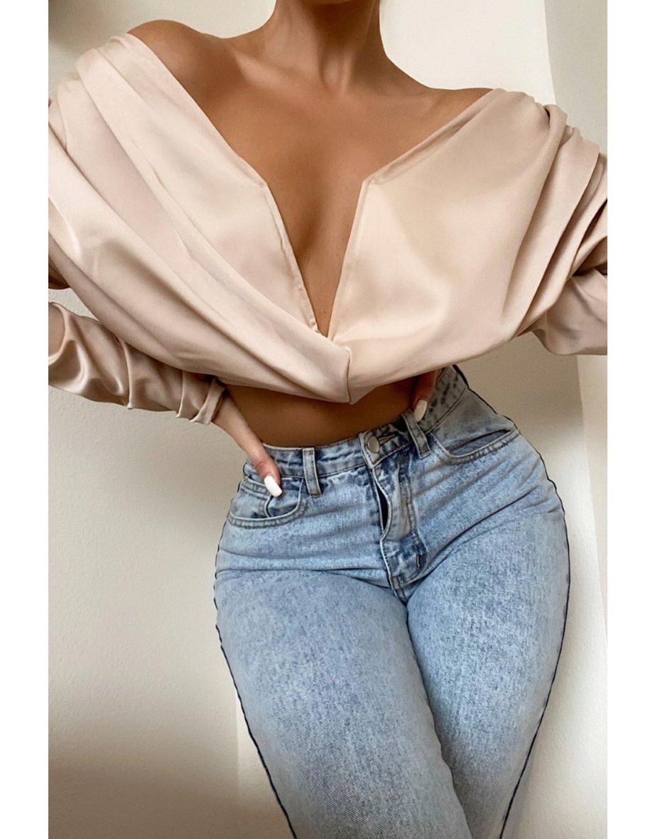 Premium Satin V Bar Draped Top