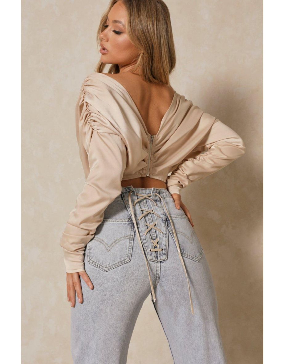 Premium Satin V Bar Draped Top - 2