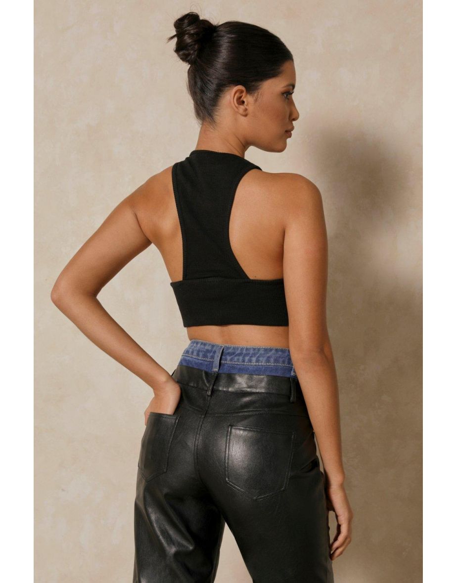 High Neck Thick Band Crop Top - 2