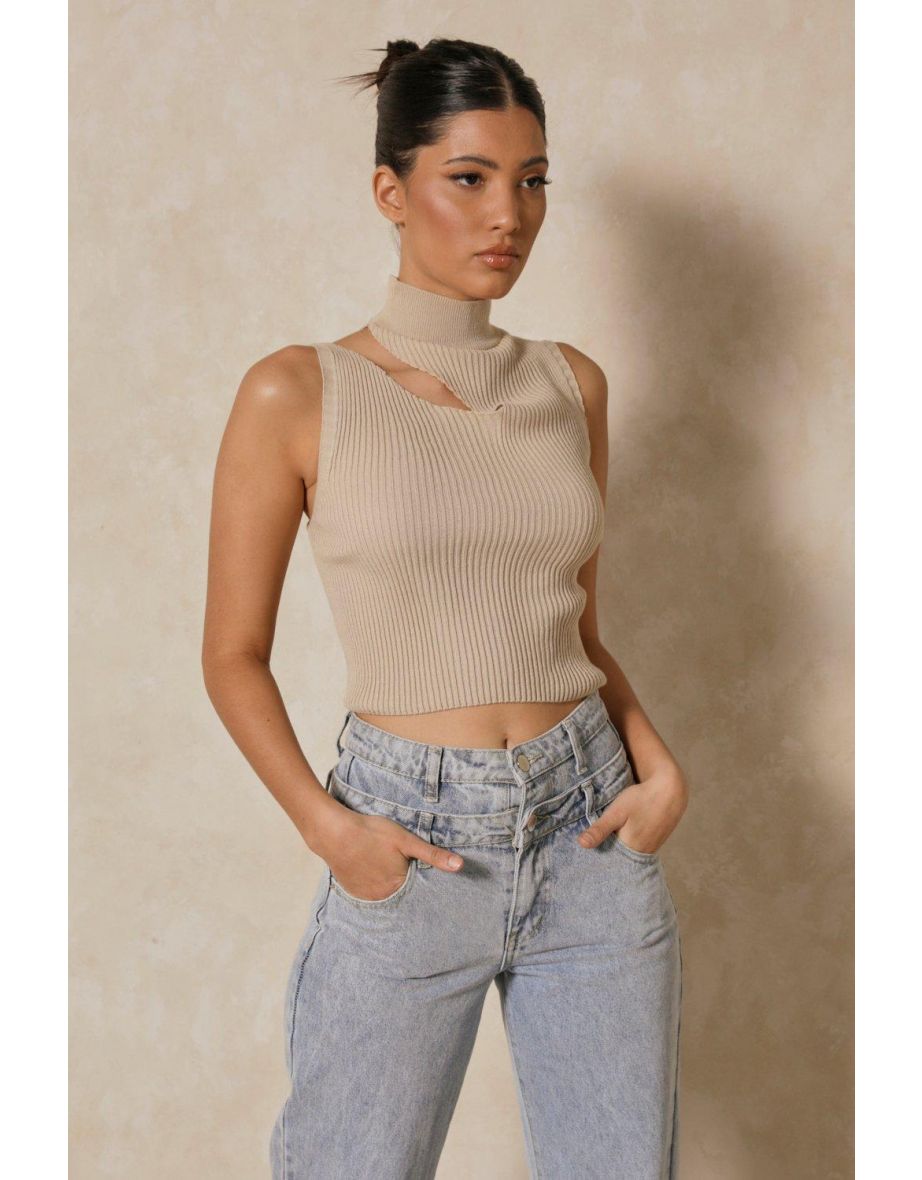 Knitted Cut Out Shoulder Top