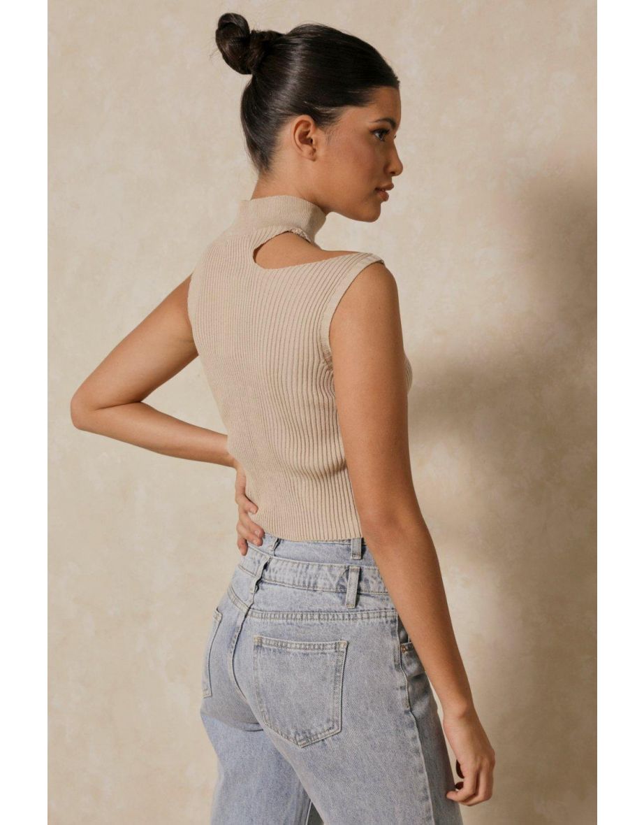 Knitted Cut Out Shoulder Top - 2