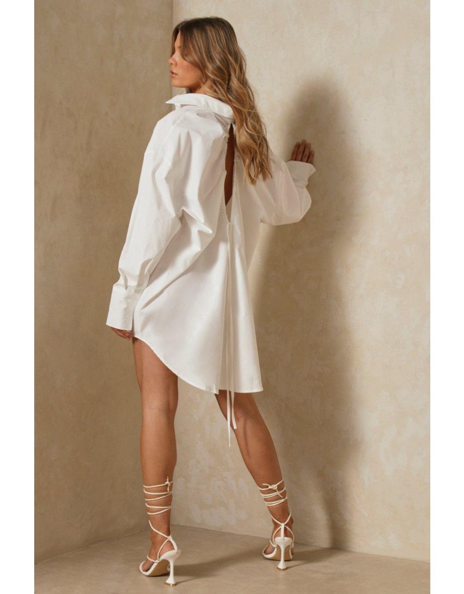 Poplin Ruched Open Back Shirt Dress