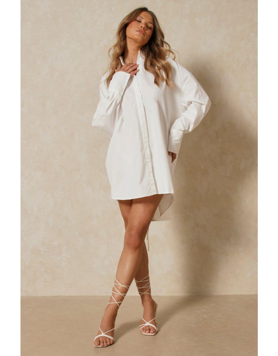 Poplin Ruched Open Back Shirt Dress - 2