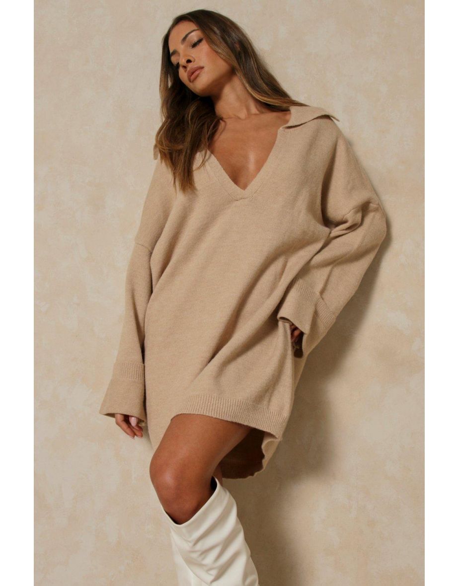 Oversized Collar Detail Jumper Dress