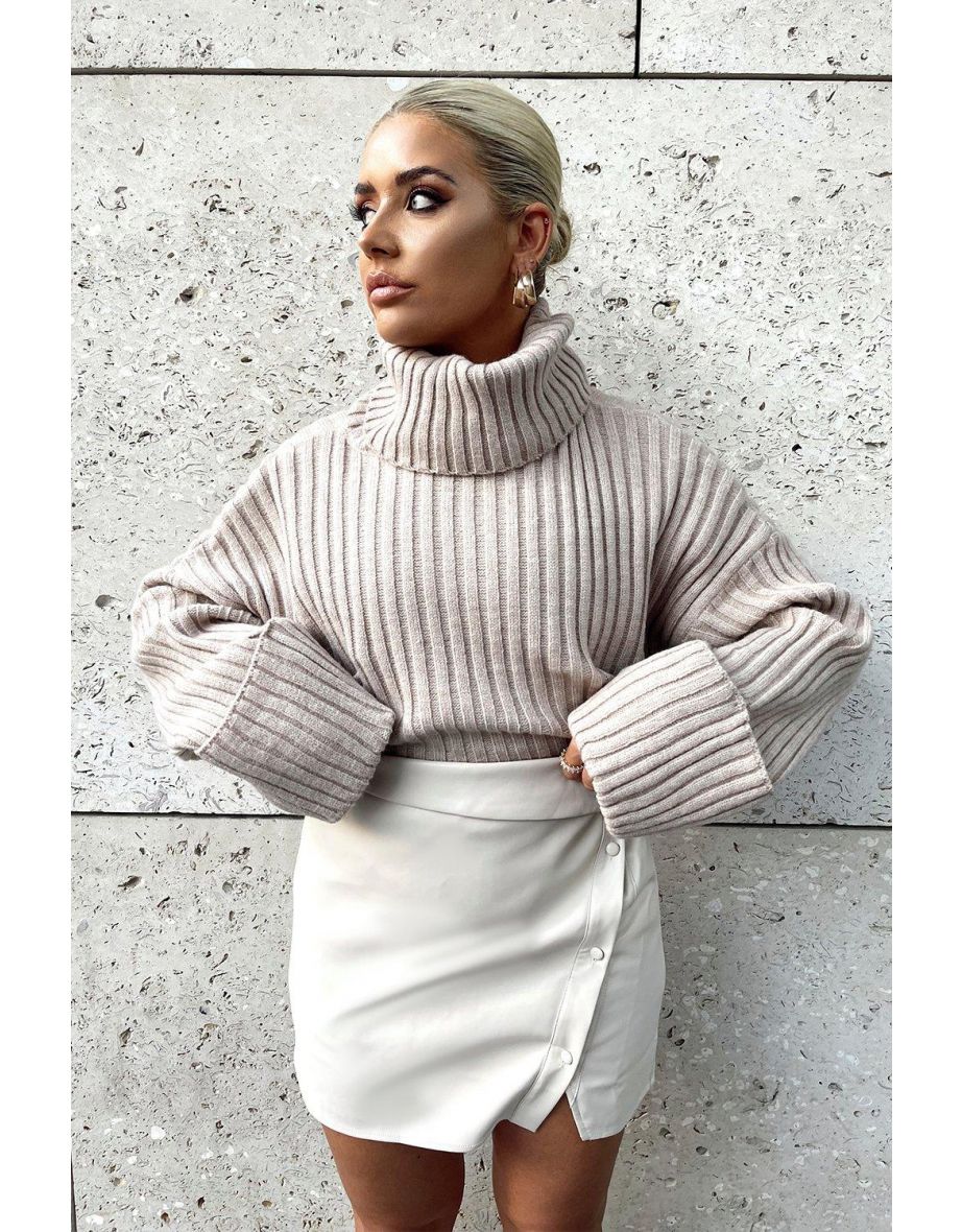 Ribbed Roll Neck Cropped Jumper