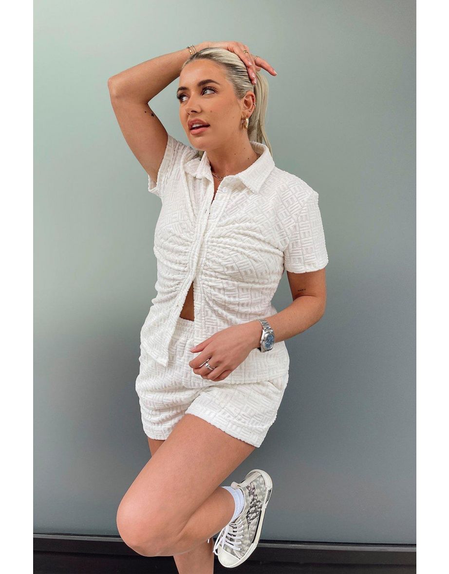 Monogram Embossed Ruched Top