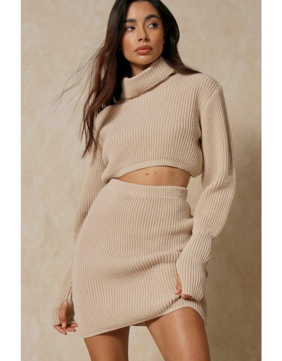 Balloon Sleeve Roll Neck Cropped Jumper