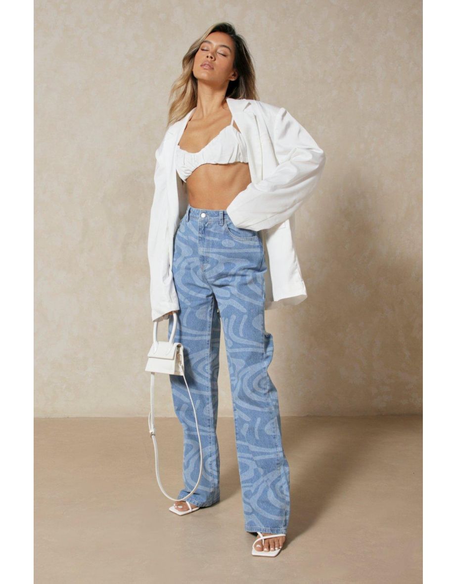 Marble Print Baggy Split Jeans