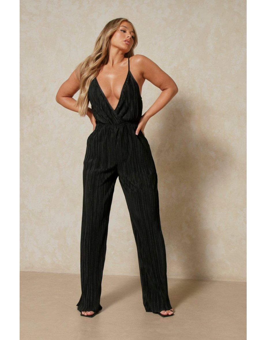 Wide Leg Plisse Jumpsuit