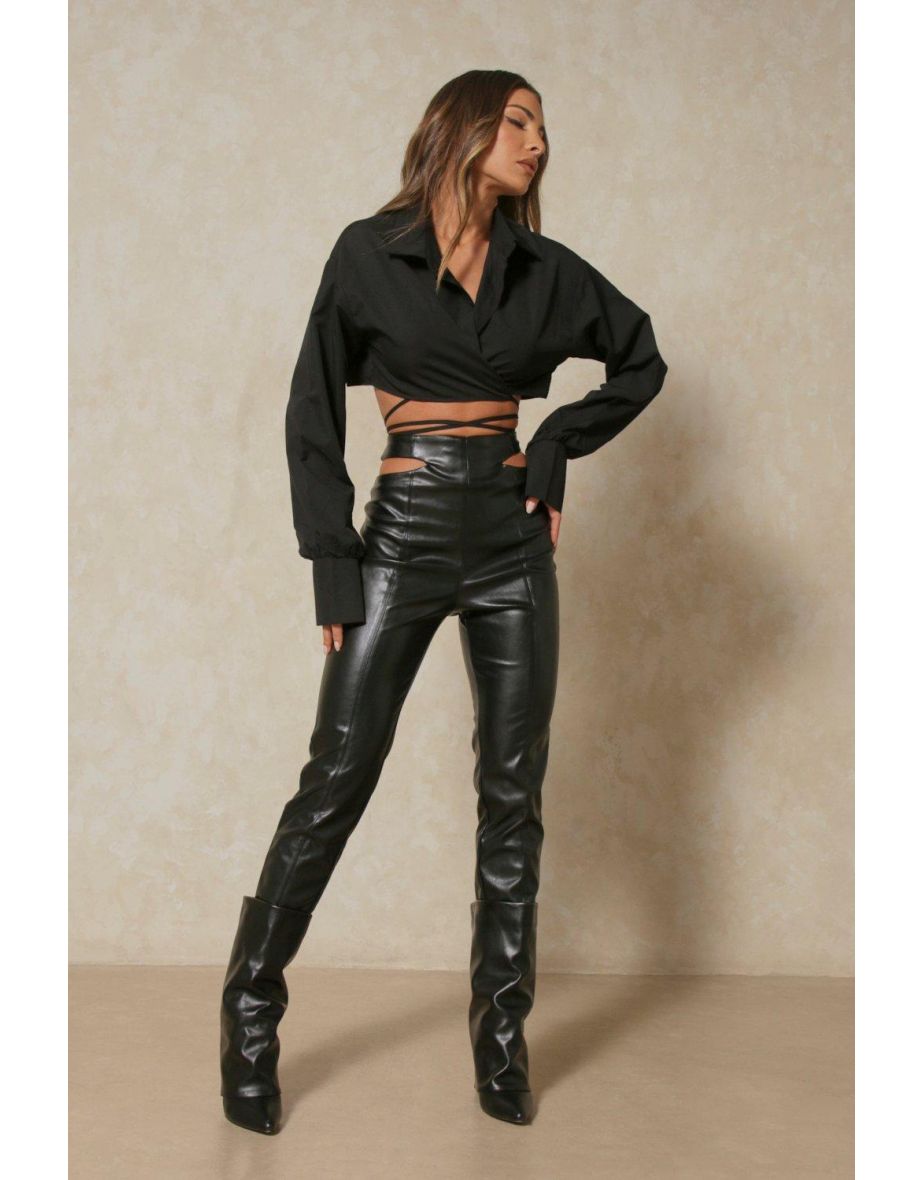 Leather Look Cut Out Straight Leg Trousers